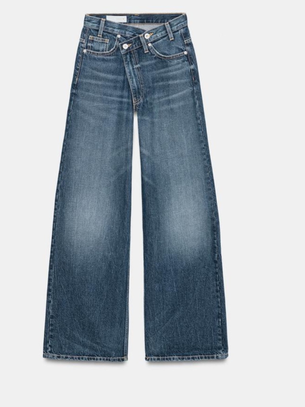 Zara HIGH-WAIST CROSSOVER WAIST WIDE LEG JEANS Size 8